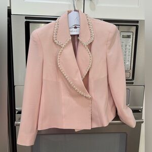Vintage Pink Women’s Blazer with Pearl Trim